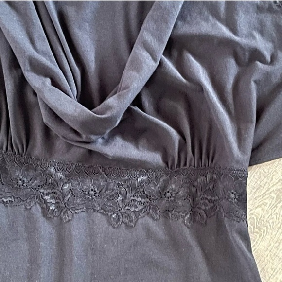 Soft Surroundings XS Maxi Dress Black Flutter Sleeve Lace Accent Drape Neck Goth - Picture 12 of 15